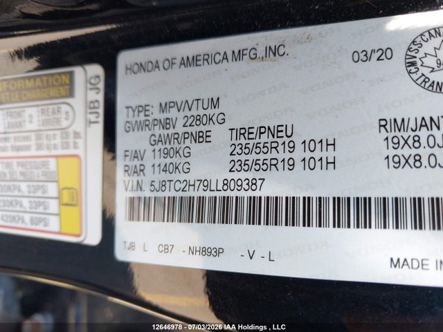 5J8TC2H79LL809387 Acura Rdx Advance
