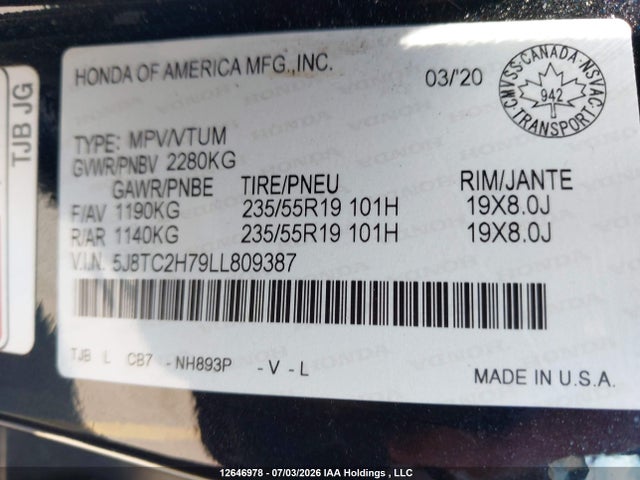 5J8TC2H79LL809387 Acura Rdx Advance