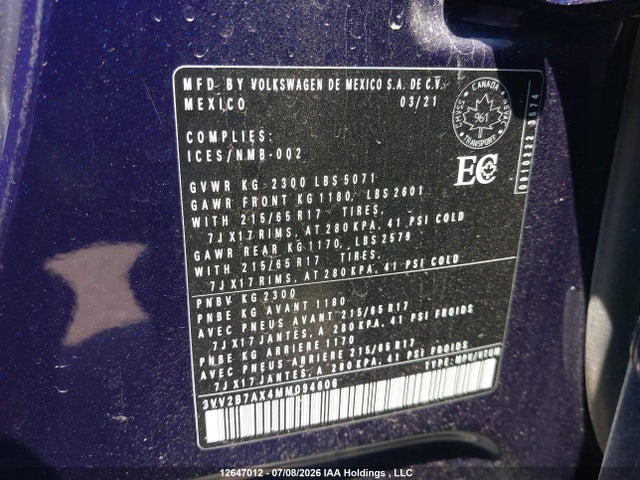 3VV2B7AX4MM094606 Volkswagen Tiguan Se/se R-line Black/sel