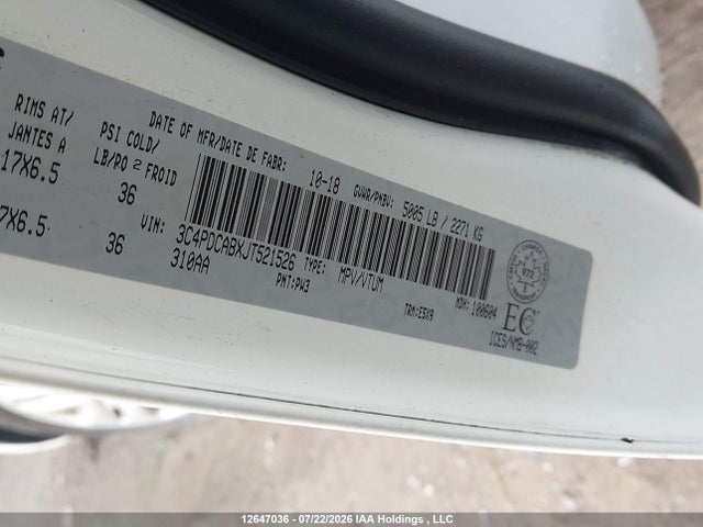 12647036 :رقم المزاد ، 3C4PDCABXJT521526 vin ، 2018 Dodge Journey Cvp/se مزاد بيع