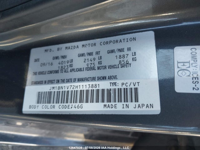 JM1BN1V72H1113881 Mazda Mazda3 Gs