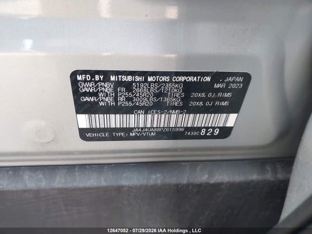 Aukcja sprzedaży 2023 Mitsubishi Outlander Le/le Premium/noir/se/sel, vin: JA4J4UA88PZ615996, numer aukcji: 12647052