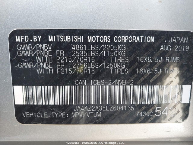 Mitsubishi Outlander Es 2020 JA4AZ2A35LZ604135 Image 19