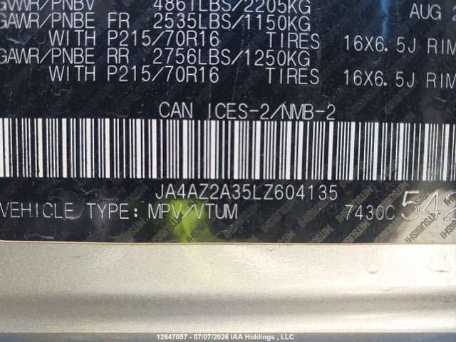 Mitsubishi Outlander Es 2020 JA4AZ2A35LZ604135 Image 9