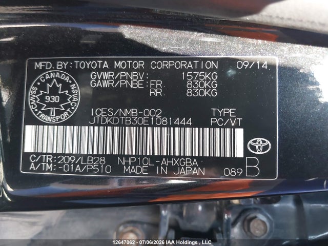 Toyota PRIUS C 2014 JTDKDTB30E1081444 Image 9