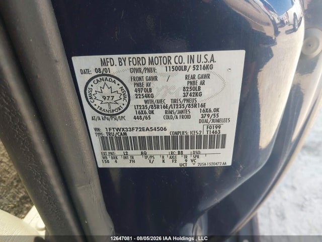 Aukcja sprzedaży 2002 Ford F350 Super Duty, vin: 1FTWX33F72EA54506, numer aukcji: 12647081