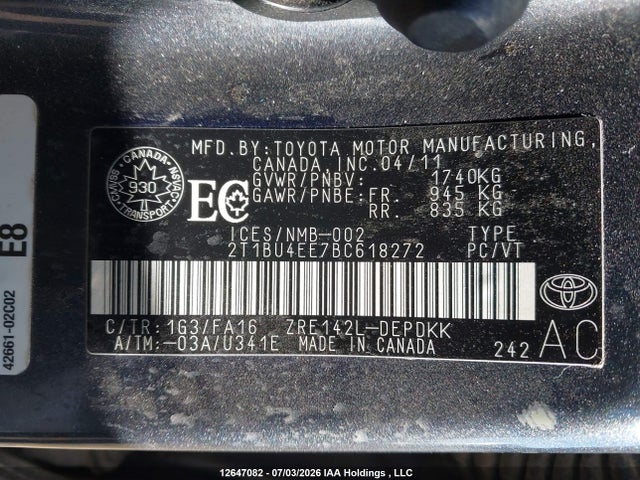 Aukcja sprzedaży 2011 Toyota Corolla Ce, vin: 2T1BU4EE7BC618272, numer aukcji: 12647082
