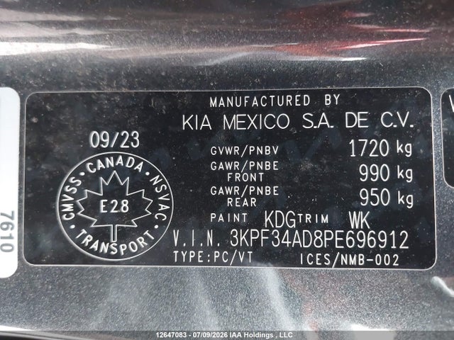 Продаж на аукціоні авто 2023 Kia Forte Ex/ex Premium/ex+/gt-line, vin: 3KPF34AD8PE696912, номер лоту: 12647083