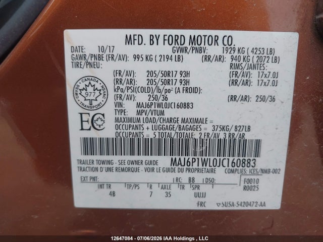 Ford Ecosport 2018 MAJ6P1WL0JC160883 Image 9
