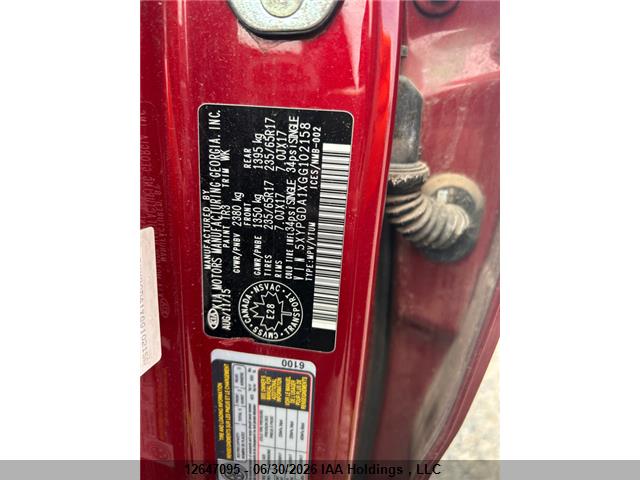 12647095 :رقم المزاد ، 5XYPGDA1XGG102158 vin ، 2016 Kia Sorento Lx/l مزاد بيع