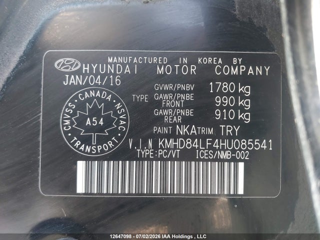 12647098 :رقم المزاد ، KMHD84LF4HU085541 vin ، 2017 Hyundai Elantra Se/value/limited مزاد بيع
