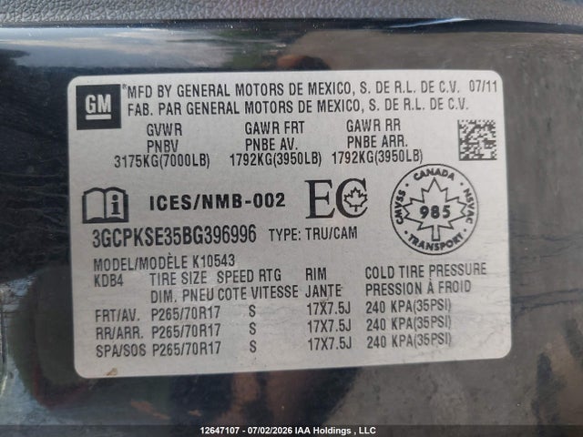 Продаж на аукціоні авто 2011 Chevrolet Silverado K1500 Lt, vin: 3GCPKSE35BG396996, номер лоту: 12647107