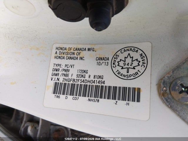 Aukcja sprzedaży 2013 Honda Civic Lx, vin: 2HGFB2F54DH041494, numer aukcji: 12647112