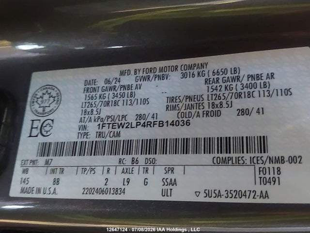 2024 Ford F-150 Stx მანქანა იყიდება აუქციონზე, vin: 1FTEW2LP4RFB14036, აუქციონის ნომერი: 12647124