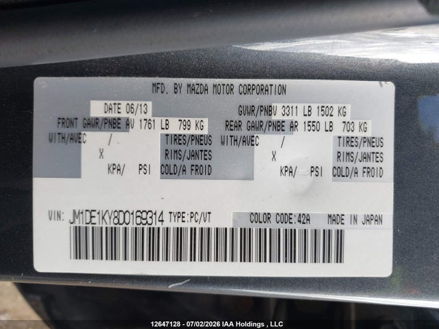 Aukcja sprzedaży 2013 Mazda Mazda2, vin: JM1DE1KY8D0169314, numer aukcji: 12647128