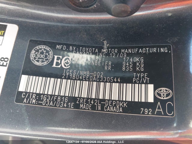 2010 Toyota Corolla Ce მანქანა იყიდება აუქციონზე, vin: 2T1BU4EE0AC330544, აუქციონის ნომერი: 12647134