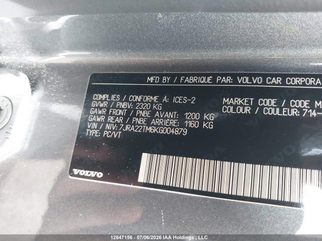 7JRA22TM6KG004879 Volvo S60 T6 R-design