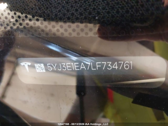 Auction sale of the 2020 Tesla Model 3, vin: 5YJ3E1EA7LF734761, lot number: 12647168