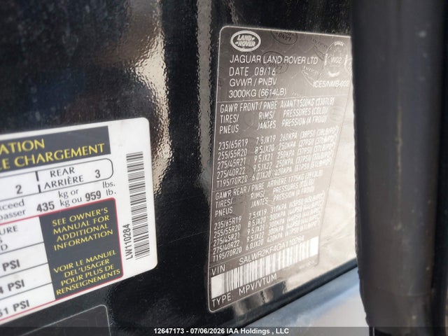 2016 Land Rover Range Rover Sport Diesel Td6 Hse მანქანა იყიდება აუქციონზე, vin: SALWR2KF4GA110284, აუქციონის ნომერი: 12647173