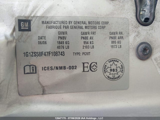 Aukcja sprzedaży 2007 Chevrolet Malibu Ls, vin: 1G1ZS58F47F108743, numer aukcji: 12647178