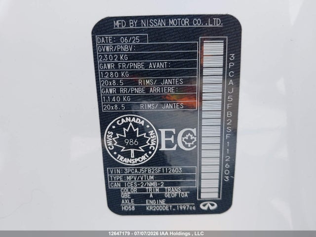 3PCAJ5FB2SF112603 Infiniti Qx50 Sport