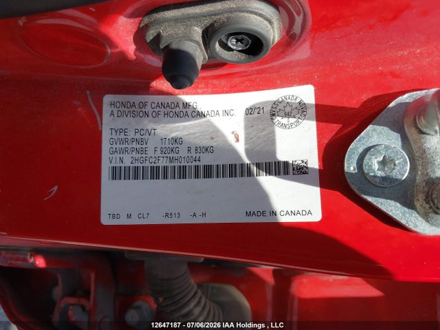 Продажа на аукционе авто 2021 Honda Civic Ex, vin: 2HGFC2F77MH010044, номер лота: 12647187