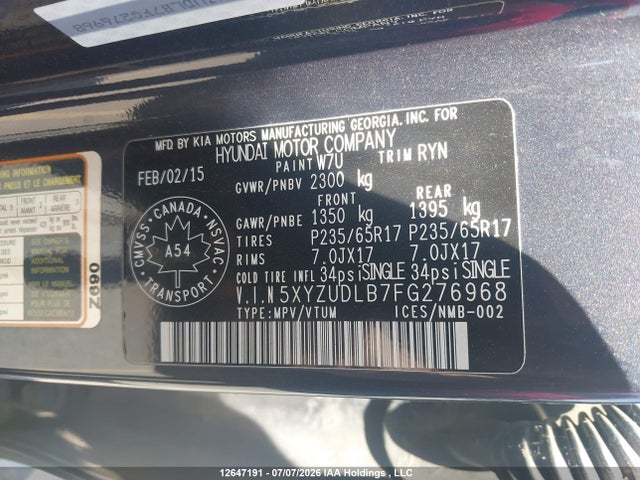 5XYZUDLB7FG276968 Hyundai Santa Fe