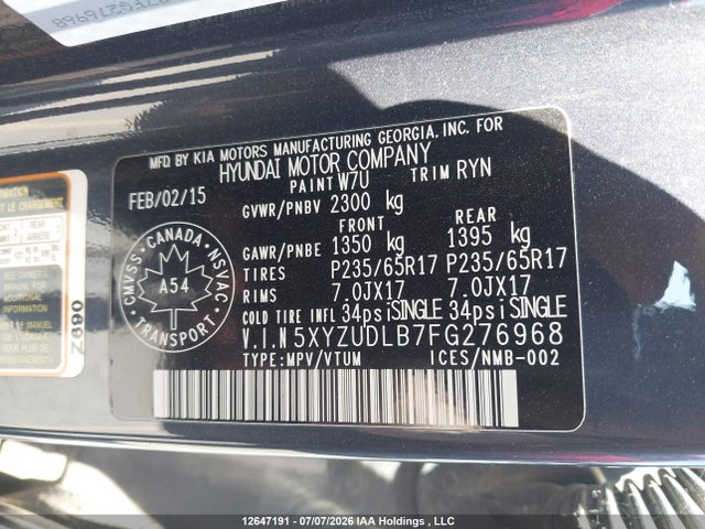 5XYZUDLB7FG276968 Hyundai Santa Fe