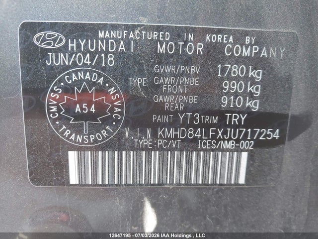 Aukcja sprzedaży 2018 Hyundai Elantra Gls, vin: KMHD84LFXJU717254, numer aukcji: 12647195