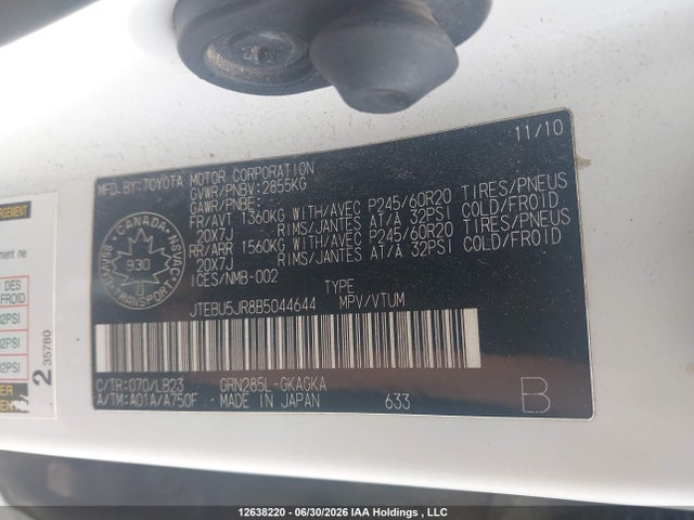 2011 Toyota 4runner Sr5 V6 მანქანა იყიდება აუქციონზე, vin: JTEBU5JR8B5044644, აუქციონის ნომერი: 12638220