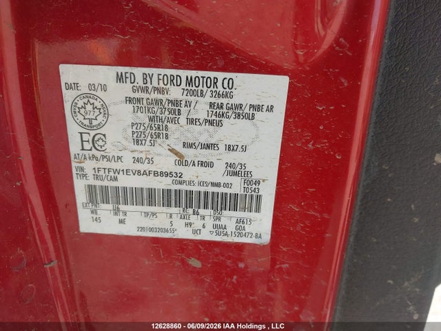Продаж на аукціоні авто 2010 Ford F-150 Fx4/harley-davidson/king Ranch/lariat/platinum/xlt, vin: 1FTFW1EV8AFB89532, номер лоту: 12628860