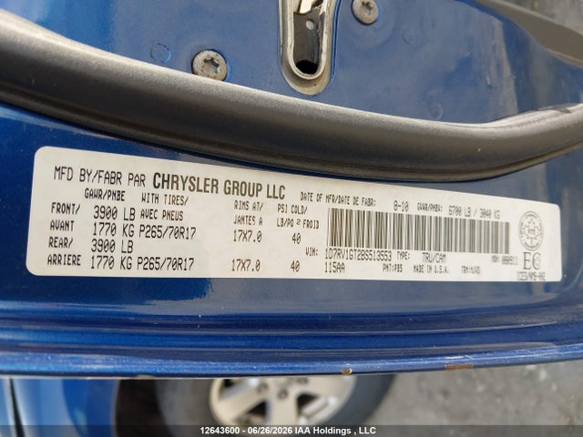 2011 Ram Ram 1500 Slt მანქანა იყიდება აუქციონზე, vin: 1D7RV1GT2BS513553, აუქციონის ნომერი: 12643600