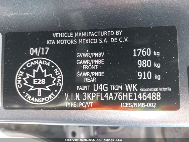 12647210 :رقم المزاد ، 3KPFL4A76HE146488 vin ، 2017 Kia Forte Ex/ex Luxury/ex+/lx/lx+ مزاد بيع