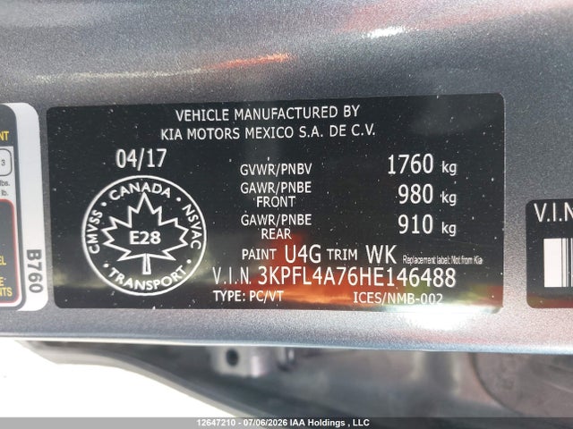 12647210 :رقم المزاد ، 3KPFL4A76HE146488 vin ، 2017 Kia Forte Ex/ex Luxury/ex+/lx/lx+ مزاد بيع