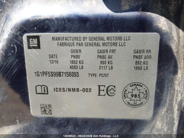 Продажа на аукционе авто 2011 Chevrolet Cruze Lt Turbo, vin: 1G1PF5S99B7156093, номер лота: 12636522