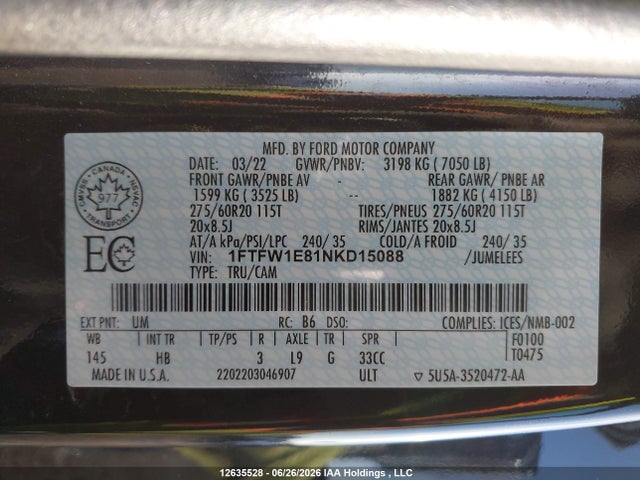 Ford F-150 Lariat 2022 1FTFW1E81NKD15088 Image 22