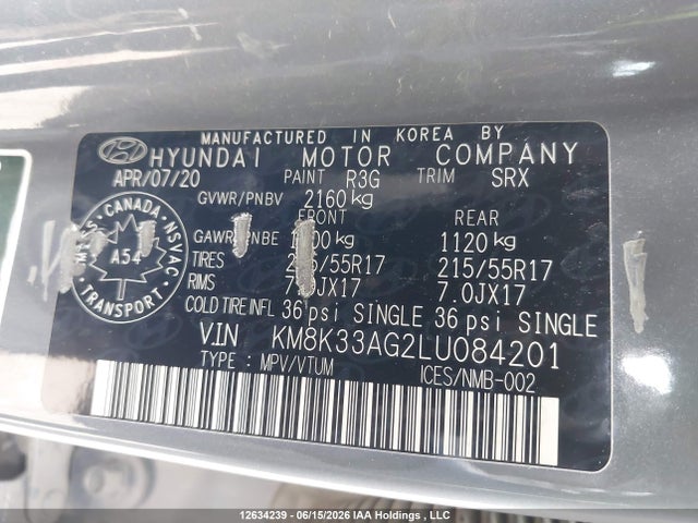 2020 Hyundai Kona Electric Ultimate მანქანა იყიდება აუქციონზე, vin: KM8K33AG2LU084201, აუქციონის ნომერი: 12634239