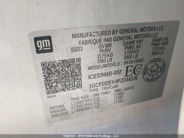 Aukcja sprzedaży 2023 Chevrolet Silverado K1500 Lt, vin: 1GCPDDEK9PZ244336, numer aukcji: 12647221