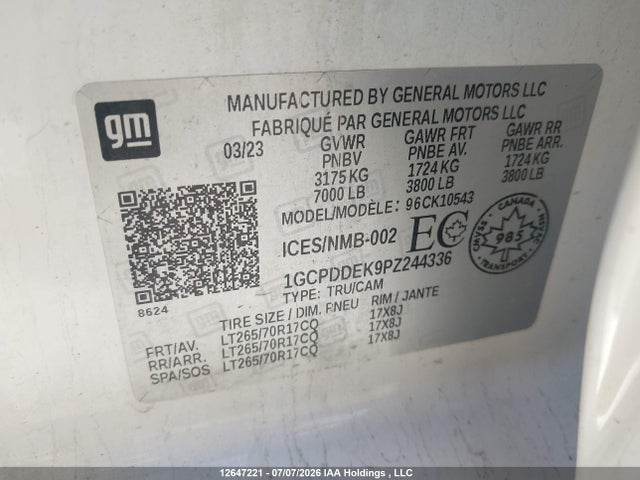 Aukcja sprzedaży 2023 Chevrolet Silverado K1500 Lt, vin: 1GCPDDEK9PZ244336, numer aukcji: 12647221