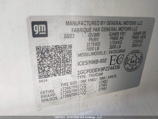Aukcja sprzedaży 2023 Chevrolet Silverado K1500 Lt, vin: 1GCPDDEK9PZ244336, numer aukcji: 12647221