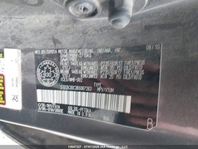 2011 Toyota Sienna მანქანა იყიდება აუქციონზე, vin: 5TDZK3DC3BS067263, აუქციონის ნომერი: 12647227