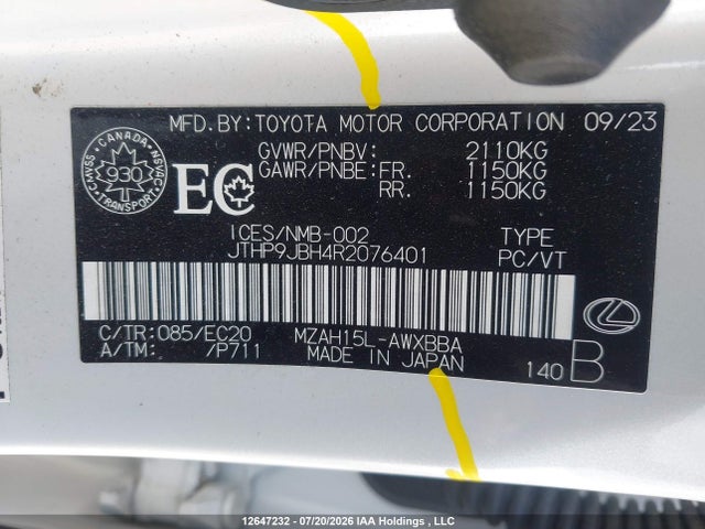 Aukcja sprzedaży 2024 Lexus Ux 250h, vin: JTHP9JBH4R2076401, numer aukcji: 12647232