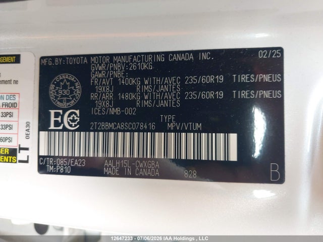 12647233 :رقم المزاد ، 2T2BBMCA8SC078416 vin ، 2025 Lexus Rx 350h مزاد بيع