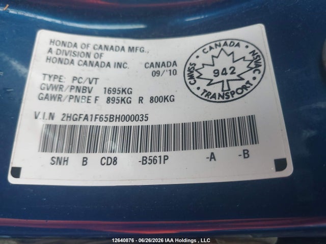 Продаж на аукціоні авто 2011 Honda Civic Se, vin: 2HGFA1F65BH000035, номер лоту: 12640876