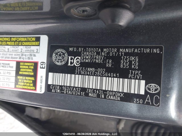 12641410 :رقم المزاد ، 2T1KU4EE2BC564041 vin ، 2011 Toyota Matrix مزاد بيع