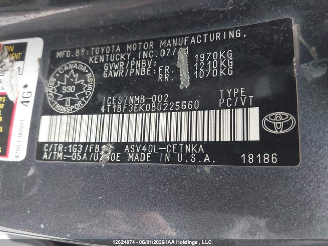 Продажа на аукционе авто 2011 Toyota Camry Le, vin: 4T1BF3EK0BU225660, номер лота: 12624074