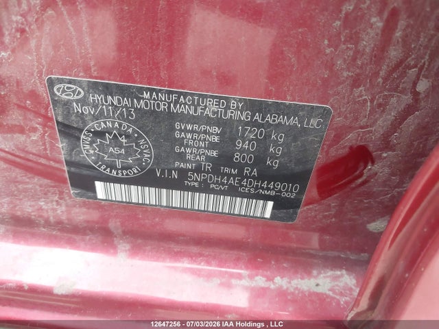 Aukcja sprzedaży 2013 Hyundai Elantra Gl, vin: 5NPDH4AE4DH449010, numer aukcji: 12647256