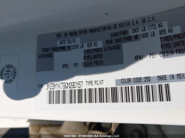 Aukcja sprzedaży 2016 Mazda 3 Sport, vin: 3MZBM1K79GM290157, numer aukcji: 12647262