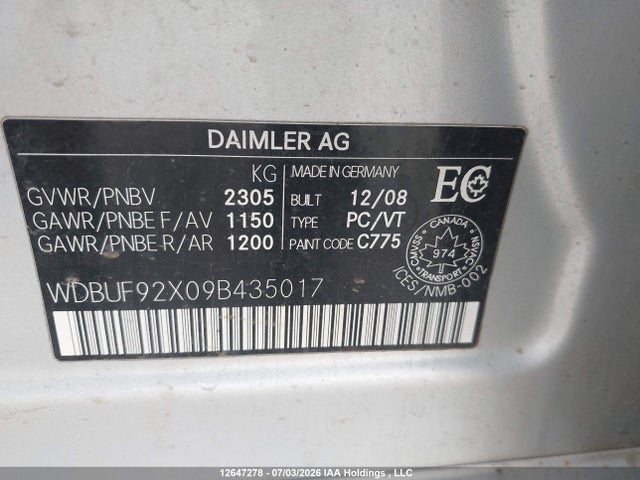 2009 Mercedes-benz E 300 4matic მანქანა იყიდება აუქციონზე, vin: WDBUF92X09B435017, აუქციონის ნომერი: 12647278