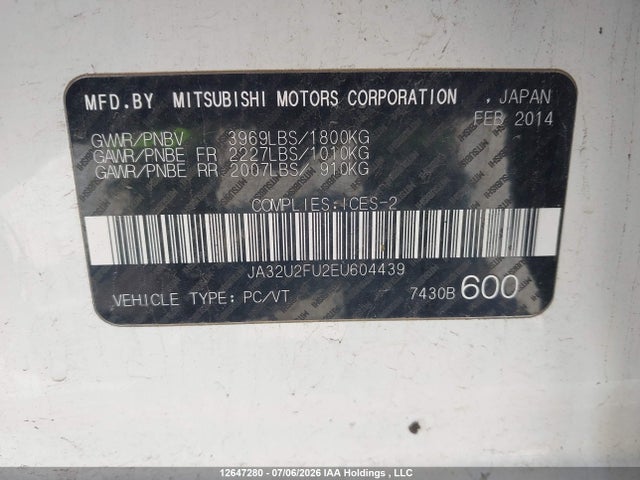 Продажа на аукционе авто 2014 Mitsubishi Lancer Se, vin: JA32U2FU2EU604439, номер лота: 12647280
